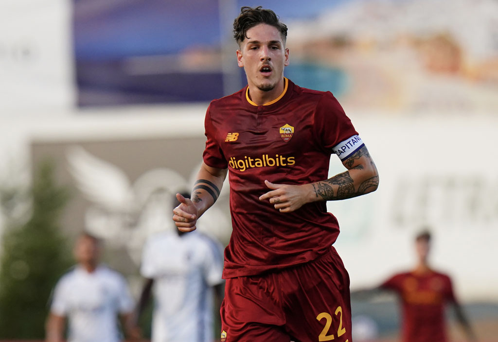 Nicolo' Zaniolo of AS Roma looks dejected receiving a red card